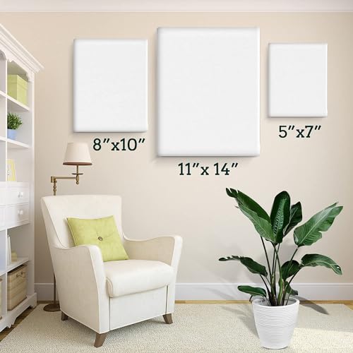 3 Pack Canvases for Painting with Multi Pack 11x14, 5x7, 8x10, Painting Canvas for Oil & Acrylic Paint, ESRICH 25Pcs Paint Brushes Set, 7 Shapes Paintbrushes for Acrylic Painting