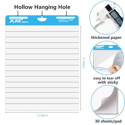 Mini Sticky Easel Pad, 13x17 Inch, 30 Sheets per Pad, 90 Sheets Total, Self-Stick Ruled Flip Chart Paper, Blue, 3 Pack (Line) - size: Line