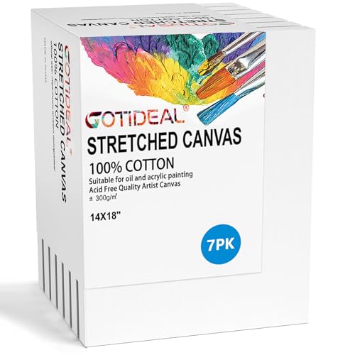 GOTIDEAL Stretched Canvases for Painting, 14x18 Inch Set of 7, Primed White - color: White, size: 14"x18"