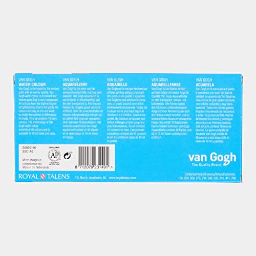 Van Gogh Watercolor Paint Set, General Selection, 0.33 fl oz Tube Set | Professional-Grade Watercolor Paint with High Lightfastness, Intense Colors with Uniform Viscosity - color: 10 General (Standard Box), style: 10ml Tube
