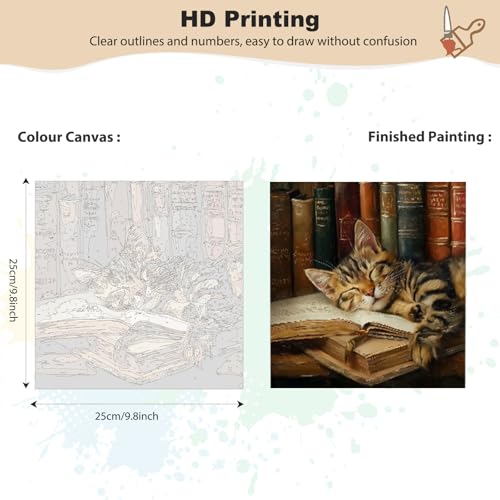 EOBROMD Sleepy Cat Framed Paint by Numbers Kits for Adults with Wooden Easel, DIY Paint by Numbers for Adults Beginner, Painting on Stretched Canvas, Oil Painting Kits for Home Decor Gift 10x10 Inch - color: LG043