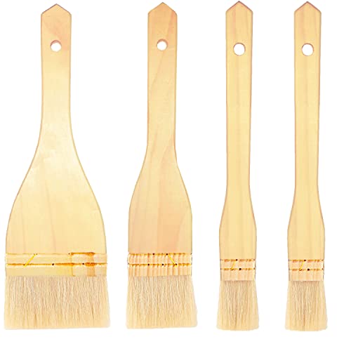4 Pcs Flat Hake Brushes, Hake Paint Brush for Watercolor, Sheep Hair Brushes for Painting, Pottery, Baking, Large Area Flat Brush Set in Three Size