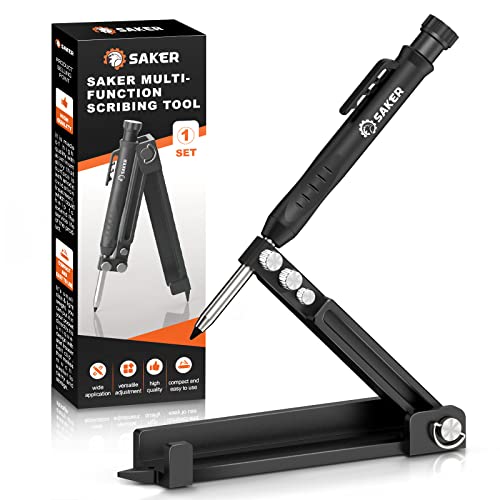 Saker Multi-function Scribing Tool- Construction Pencil- Aluminum Alloy Scribe Tool with Deep Hole Pencil,DIY Woodworking Scribe Gauge Scriber Line Maker Measuring Tool,Gifts For Men(5.5Inch BLACK)