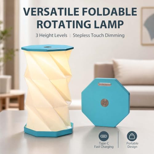 Portable Foldable Table Lamp, Japanese Gift, Paper Lantern Lights | Touch Control Dimmable Lamp with 3 Adjustable Heights, Rechargeable Warm Light, Travel Gifts for Women Men Couples (Blue) - color: Blue