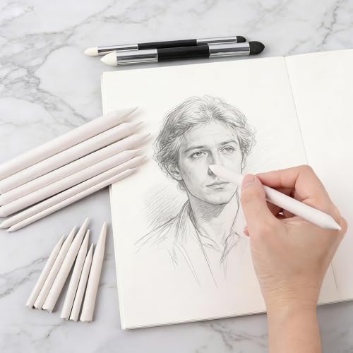 148PCS 12 Sizes Blending Stumps and Tortillion for Drawing Artist Sketch | Premium paper material, reusable, with 2 blending sponge pens, for artist charcoal sketch drawing