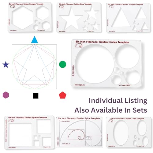 Fibonacci 6" Circle Drawing Template, Golden Ratio Stencil | Australian Designed and Made; Geometric Stencil for Art; Drafting and Quilting; PETG - style: 6" Circles