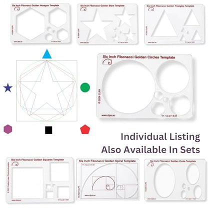 Fibonacci 6" Circle Drawing Template, Golden Ratio Stencil | Australian Designed and Made; Geometric Stencil for Art; Drafting and Quilting; PETG - style: 6" Circles