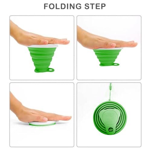 Silicone Collapsible Cup,Collapsible Cups for Camping,Folding Cup with Lids,Collapsible Coffee Cup,Reusable Drinking Mugs Cup(Green) - color: Green