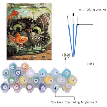 Paint by Numbers Kit for Adults,Cute Cat DIY Paint by Number 12x16 In - color: MT6054-0403