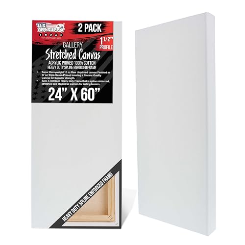 U.S. Art Supply 24"x60" Stretched Canvas for Painting, Gallery Depth 2-Pack - size: 24" x 60"