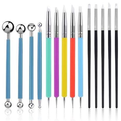 Dotting Tools, Silicone Clay Sculpting Tool, Clay Tools | Polymer Clay Tools, Clay Sculpting Tools with 15 PCS Modeling Dotting Tool, Embossing Tool for Modeling, Nail, Painting - color: Color B