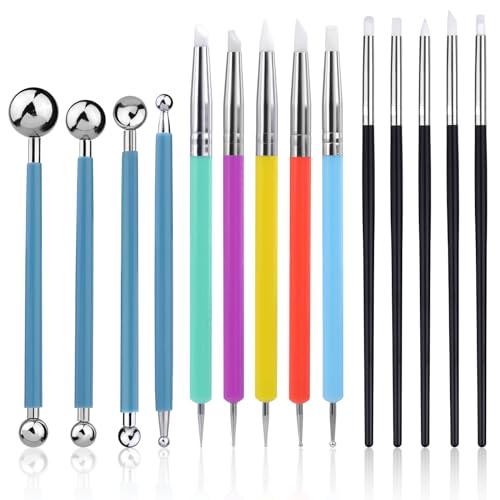 Dotting Tools, Silicone Clay Sculpting Tool, Clay Tools | Polymer Clay Tools, Clay Sculpting Tools with 15 PCS Modeling Dotting Tool, Embossing Tool for Modeling, Nail, Painting - color: Color B