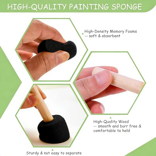 60 Pcs Round Paint Sponges Set, 5 Sizes Sponge Brushes for Painting, Sponge Paint Brushes for Acrylic Painting, Wooden Handle Craft Sponges for DIY, Crafts and Kids Arts (Black) - style: 60 Pcs Black