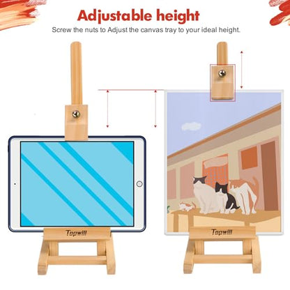 Small Tabletop Wooden Easel, 16" Solid Pinewood H-Frame Adjustable Display Stand for 12" Canvas Paintings, Portable Desktop Art Holder for Artists, Crafters & Home Decor