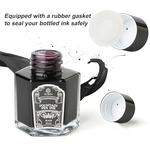 Fountain Pen Ink 50ml Non-Carbon, Dye-Based Ink Bottle for Smooth Writing - Fast Drying, Vivid Colors, Clog-Free Formula, Compatible with Fountain Pens, Dip Pens,Calligraphy LL711 (Black)