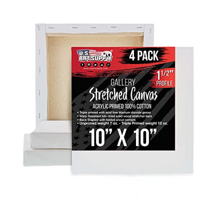 U.S. Art Supply 10"x10" Stretched Canvas for Painting, Gallery Depth 4-Pack - size: 10" x 10"