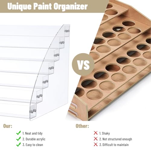 7-Tier Acrylic Paint Organizer, 3-Slot Pen Holder Art Supply Storage Rack