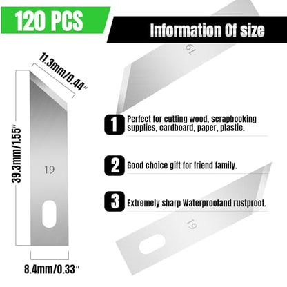 120 Pcs Exacto Knife Blades, #17 High Carbon Steel Hobby Knife Blade Refills Hobby Knife Replacement Blades for Craft, Scrapbooking, Stencil - size: #19