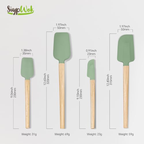 Silicone Spatula Set, Food Grade Rubber Spatula-4 Piece Nonstick Rubber Spatulas, Spoonula, Jar Scraper for Cooking, Baking, Mixing, Frosting - Heat Resistant Up to 600°F (4 Pcs Spatula Green) - color: Green
