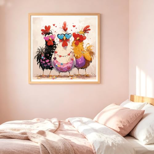 Diamond Art Painting Kits for Adults, Cute Love Chickens Full Drill Diamond Dots Paintings for Beginners, Round 5D Paint with Diamonds Pictures Gem Art Painting Kits DIY Funny Farm Animal Crafts Kits - color: Chicken 2
