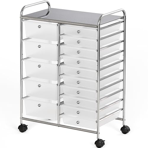 Simple Houseware 15 Drawers Rolling Utility Cart Art Craft Storage, Chrome - color: Chrome, size: 15 Drawers