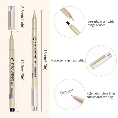 Micro Fineliner Pens, 6 Pack Micro Pen Set Black, Technical Drawing Pens for Artist No Bleed Calligraphy Pens, Archival Ink Brush Pen Art Pens for Journaling, Illustration, Sketching, Anime - color: 6