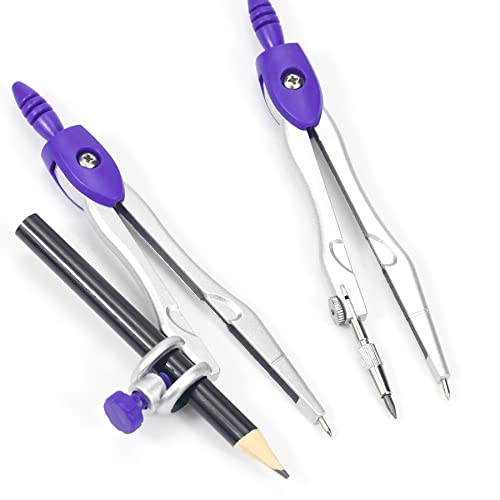 Vobou 10 pcs Math Geometry Set Student Supplies,Compass Kit Set (Purple） | Shatterproof Storage Box,Rulers,Protractor,Compass,Eraser,Pencil Sharpener,Lead Refills,Pencil,for School and Drawing - color: Purple