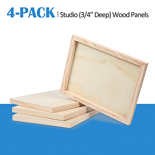 4 Pack 9x12’’ Unfinished Birch Wood Panels Kit for Painting | Studio 3/4’’ Deep Wooden Canvas, Cradle Boards for Acrylic Pouring, Art, Crafts, Epoxy Resin, Laser Engraving Cutting - size: 9'' x 12'' Studio