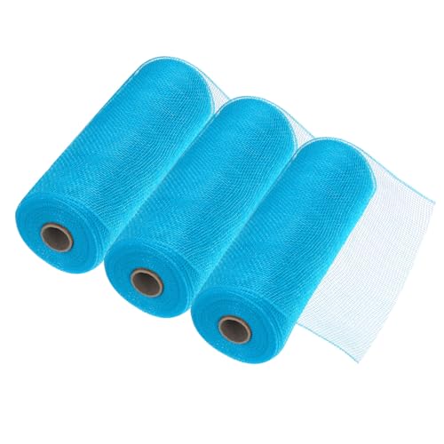 MECCANIXITY 3pcs 10 Inch Poly Burlap Mesh for Wreath, Decorative Mesh Fabric Ribbon 10 Yard for Fall Easter Christmas Flower Bow, Lake Blue - color: Lake Blue