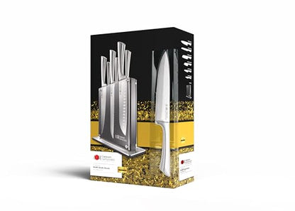 Cuisine::pro Damashiro Knife Block (Kumi, 7-Piece Chef Knife Set) - Japanese Steel Knife - Magnetic Knife Block- Damascus-Inspired Blade Kitchen Knives - size: 7-Piece Block
