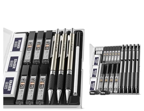 Nicpro 22PCS Black Art Mechanical Pencils Set + 3 PCS Metal Drafting Pencil 0.7mm
