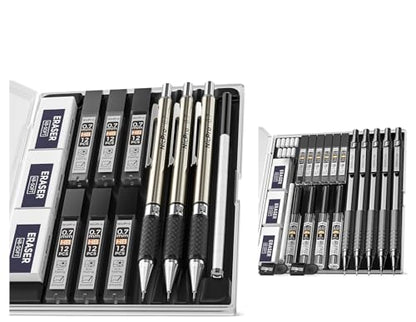 Nicpro 22PCS Black Art Mechanical Pencils Set + 3 PCS Metal Drafting Pencil 0.7mm