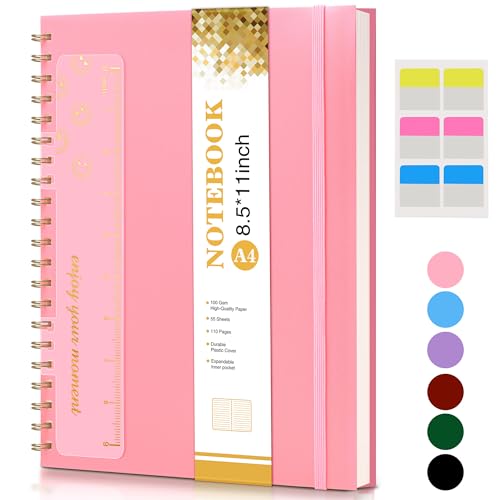 Spiral Notebook Journal 8.5” x 11”, A4 Large Pink Notebooks for Women Men, College Ruled Lined Journal, 100 GSM Paper, Plastic Hardcover Spiral Bound Journals for Work School Note Taking Business - color: Pink, size: Line