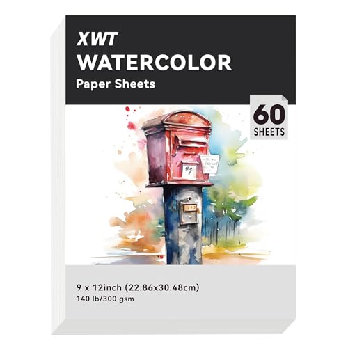 XWT 60 Sheets 9"x12" Watercolor Paper, 140lb/300gsm - size: 9x12in 60 Sheets