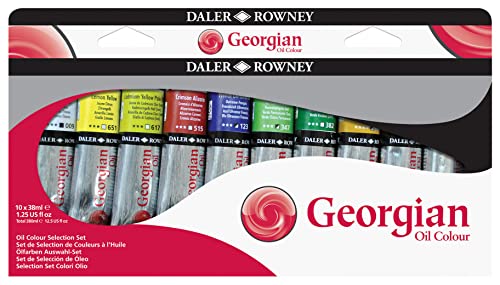 Daler Rowney Georgian 10-Tube Selection Artist Oil Paint Set - Painting Set for Canvas Paper and More - Oil Painting Supplies for Artists and Students - Oil Paints for All Skill Sets - style: 10 Pack