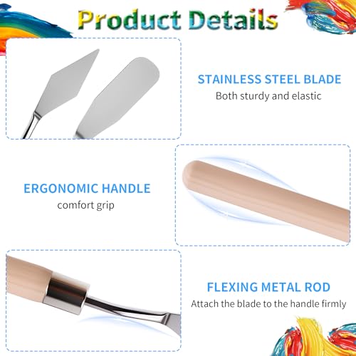 4 Pcs Palette Knife, #4 Pointed Head Spatula, Basswood Handle | Stainless Steel Painting Knife, Oil Paint Metal Knives, Pallet Painting Knives for Oil, Acrylic and Canvas Drawing