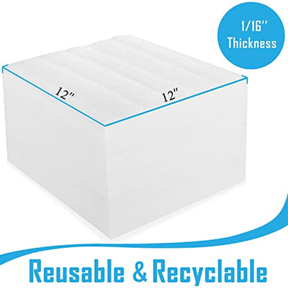 100 Pack Foam Sheets, DAT 12" x 12", 1/16" Thickness, Foam Wrap Cushioning Material, Moving Supplies for Packing Storage and Shipping - size: 100 pack 1/16"