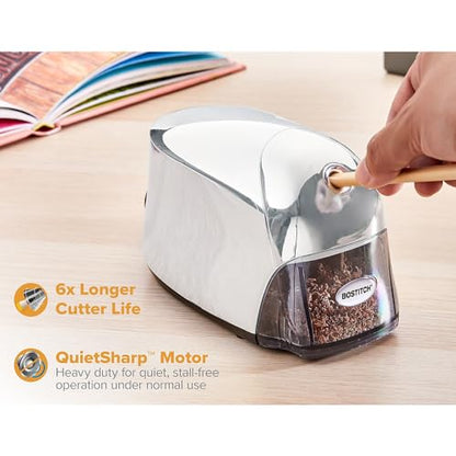 Bostitch Office QuietSharp Executive Heavy Duty Electric Pencil Sharpener, Colored-Pencil Compatible, Silver Chrome - color: Silver Chrome