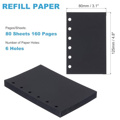 PATIKIL A7 Refill Paper, Unlined Blank Kraft Paper Refillable 6 Hole Filler Inserts Loose Leaf Paper for 6 Ring Binder Notebook, 80 Sheets/160 Pages, Black