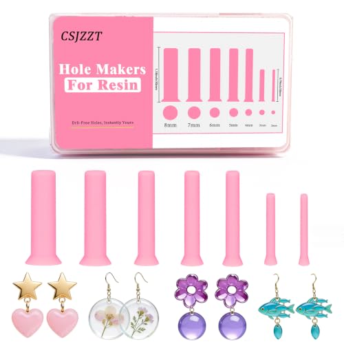 Resin Hole Maker 35 Pcs 7 Sizes Drill-Free Silicone Inserts for Epoxy Resin | Reusable with Suction Base, 7 sizes (2-8mm), Perfect for Making Jewelry, Keychain, Earring, Pendants (Pink) - color: Pink