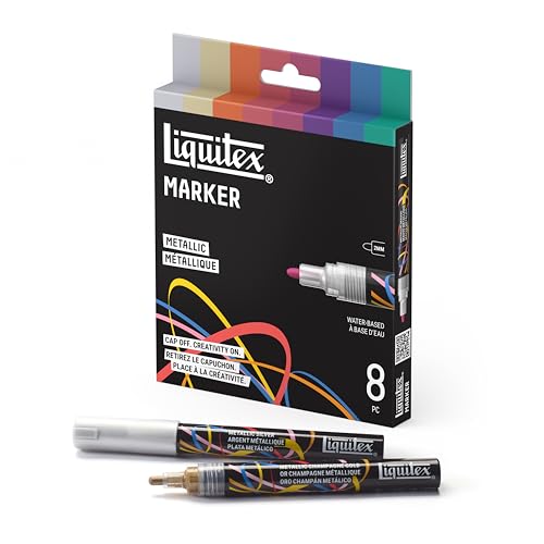Liquitex Acrylic Paint Markers, Set of 8, Metallic Colors, 2mm Nibs | Precise & Durable 2mm Nibs, Full-Coverage, All Surfaces, Highly Opaque, Acrylic-Power, Shake & Pump to Activate Paint Flow