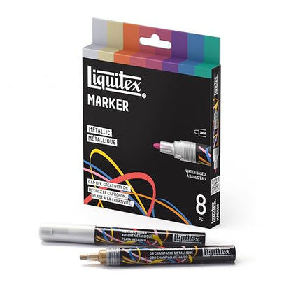 Liquitex Acrylic Paint Markers, Set of 8, Metallic Colors, 2mm Nibs | Precise & Durable 2mm Nibs, Full-Coverage, All Surfaces, Highly Opaque, Acrylic-Power, Shake & Pump to Activate Paint Flow