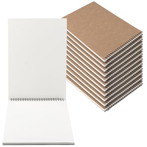 LEXININ 10 PCS A4 Spiral Bound Sketchbook, 30 Sheets/60 Pages of 160gsm Paper Drawing Pad, Landscape Sketchbook, Kraft Cover Sketch Pad for Painting, Drawing