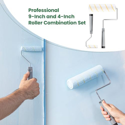 VOOMEY 17 Piece Paint Roller Kit, 9" & 4" Rollers with Tray & Brushes - style: 17pcs paint roller kit