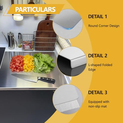 Square 304 Stainless Steel Cutting Board for Kitchen, Metal Kneading Cutting Board Mats, Chopping Board for Pizza Dough, Baking, Meat, Fruits and Vegetables Non Toxic (19.6"×19.6"(50×50cm)) - size: 19.6"L x 19.6"W