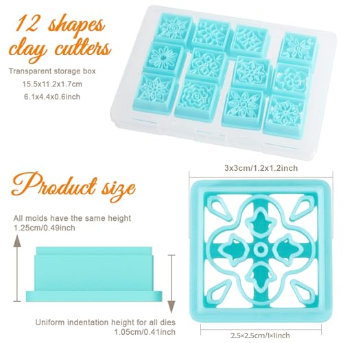 ORIGACH 12 Style Flower Tile Polymer Clay Cutters Set | Bohemian Polymer Clay Cutters Set for Earring Making - style: Flower Tile