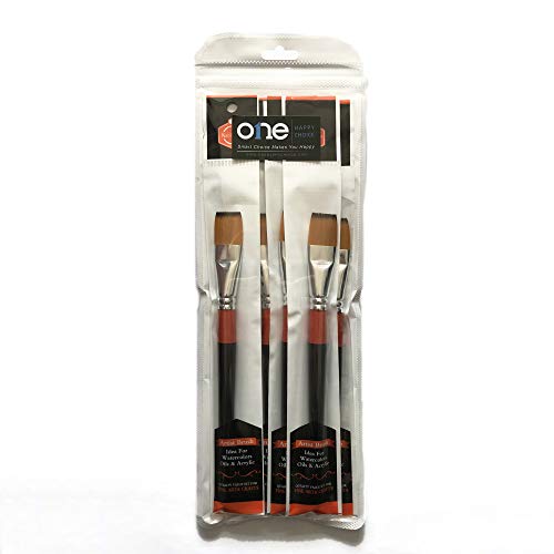 3/4 Inch Flat Bright Paint Brush Set of 6, Premium Taklon Synthetic Hair - size: 0.75 Inch Flat (6 PCS)
