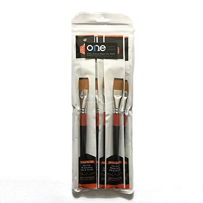 3/4 Inch Flat Bright Paint Brush Set of 6, Premium Taklon Synthetic Hair - size: 0.75 Inch Flat (6 PCS)
