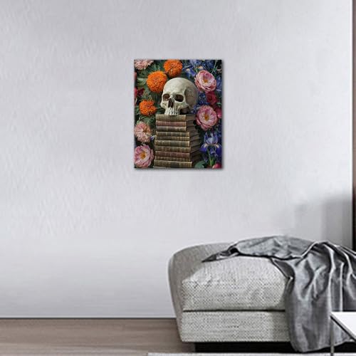 TUMOVO Adult Paint by Number Kit on Canvas Skull on Book | skull 16x20 inch unframed canvas with acrylic paints and 3 brushes, DIY gift for adults and relaxing DIY craft. - color: Skull