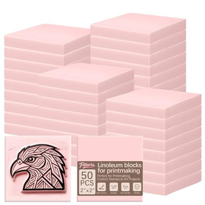 50Pcs Square Linoleum Blocks for Printmaking,2x2in Premium Rubber Stamps, Printmaking Supplies for Printing, Stamp Making, and a Wide Range of DIY Craft Projects - color: Square 2x2x0.4in-50pcs